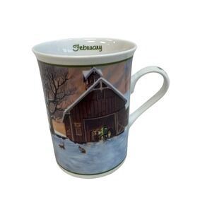 February‎ Barn Winter Scene Coffee Mug Tractor Collectible Home Decor